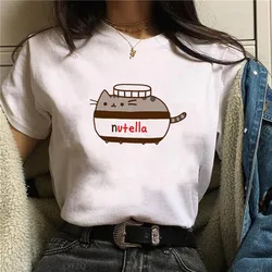 T-Shirt z nadrukiem nutelli kobiety z lat 90. Harajuku Kawaii Fashion T-Shirt z grafiką słodkie koszulka kreskówka koreańskie stylowy Top koszulki damskie