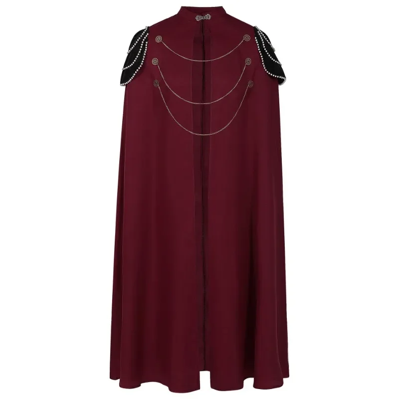 2024 New Medieval European Royal Cloak with Shoulder Pads for Men and Women Retro Bead Curtain Gear Chain Hooded Cloak