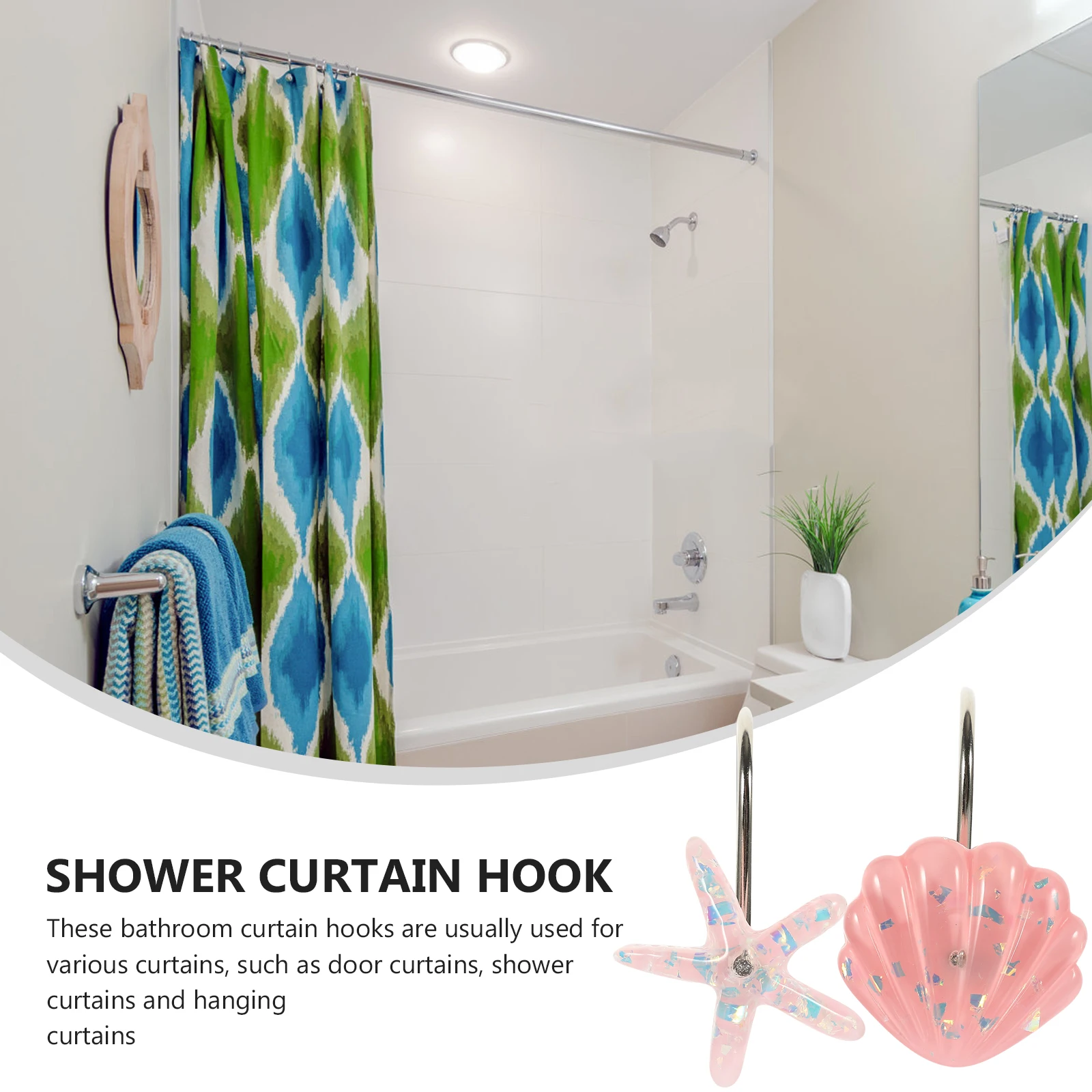 

Shower Curtain Hooks Bath Hangers Metal Decorative Rustproof Cartoon Shower Hook for Bathroom Living Room High Strength