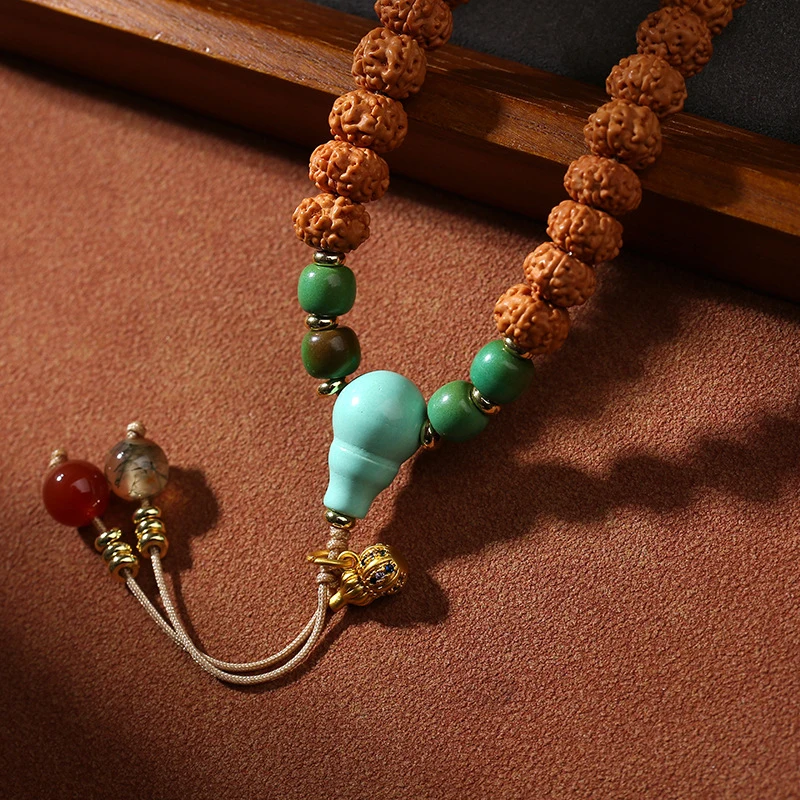 Tibetan-style paired with agate 108-bead Buddhist pendant, handheld small vajra bodhi string