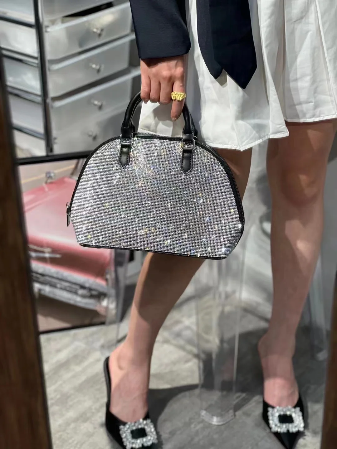 Luxury Crystal Shiny Rhinestone Diamond Bucket Bag Female Bling Evening Bag Lady Purse Women\'s Handbag Shoulder Messenger Bag