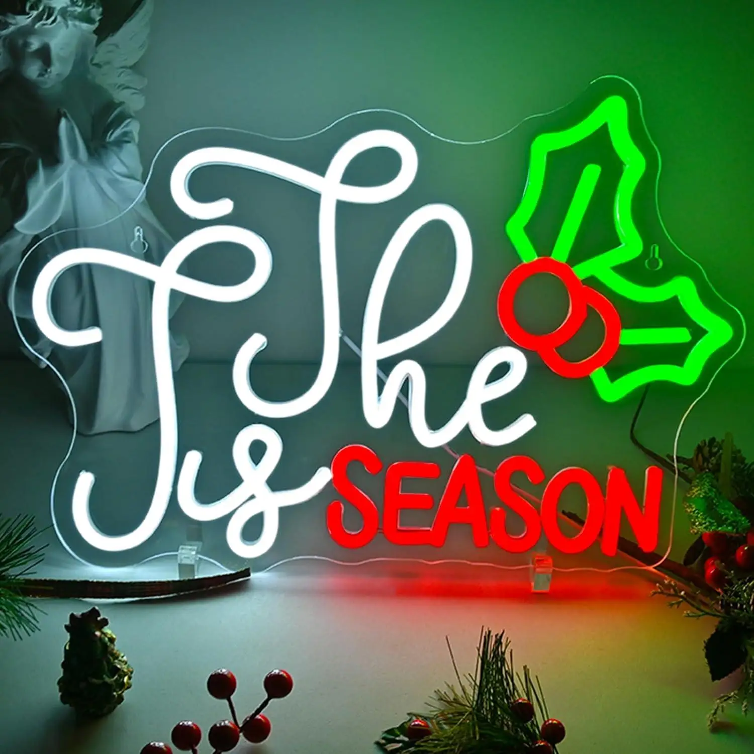 Merry Christmas Tis The Season Neon Sign USB LED Lights For Boutique Farmhouse Shop Holiday Dining Area Background Wall Decor