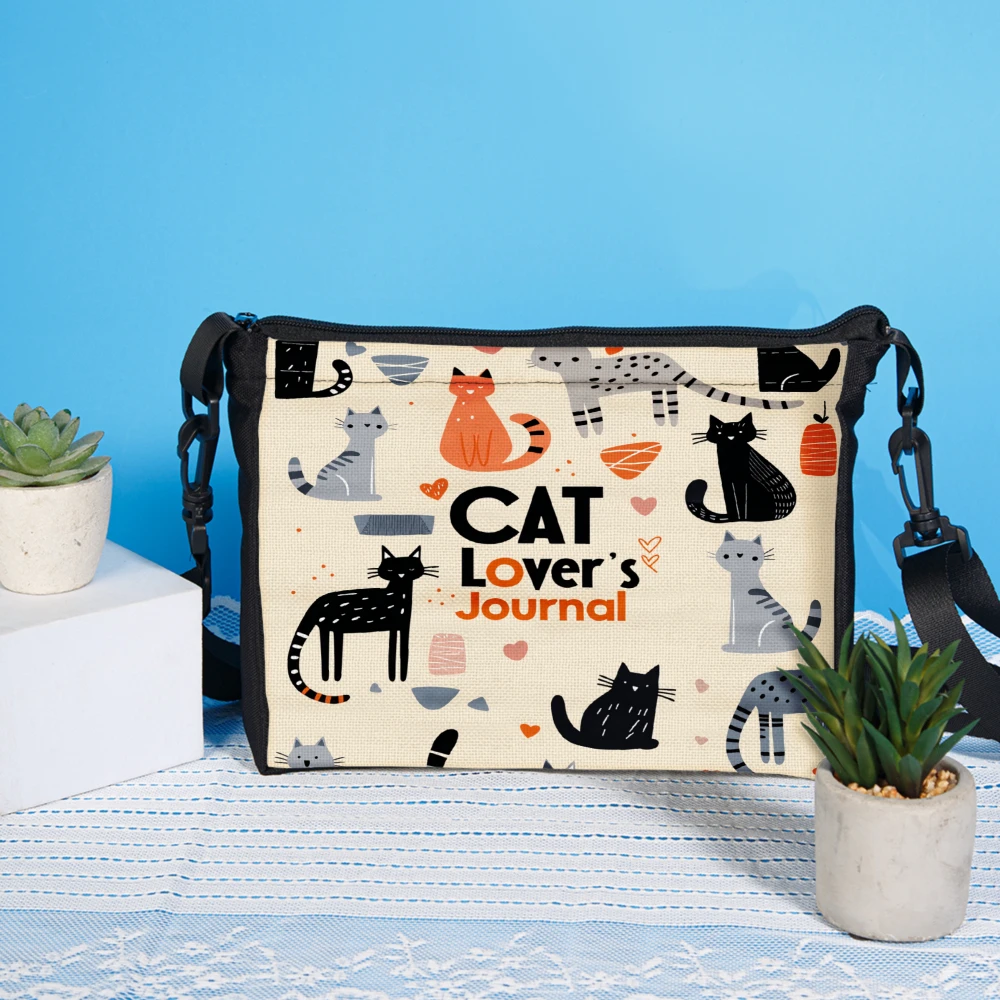1pc Cat Lover Journal Crossbody Bag Cream Color With Cat Pattern And Text Shoulder Bags For Women Girls Daily Use Travel School