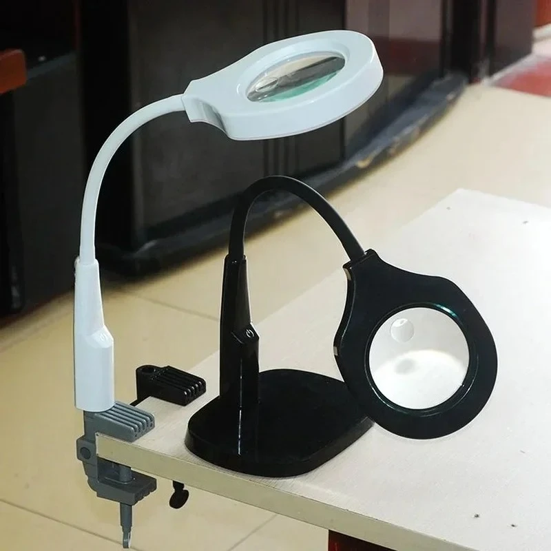5X 12X Magnifier Desk Stand Table Lamp Magnifier 45LED Helping Hands Magnifying Glass with LED Lights Clip for Reading Loupe