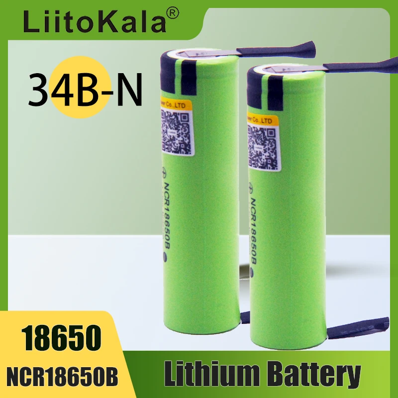 Liitokala 18650 3400 배터리, 손전등용 충전식 리튬 이온 배터리, DIY 니켈, 3400mAh, 3.7V, NCR18650B