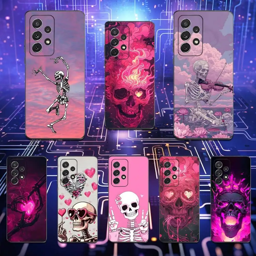 

Art Pink Skeleton Phone Case For Samsung S25,S24,S23,S22,S21,S20,S10,Ultra,Plus,Lite,FE,Soft Silicone Black Cover