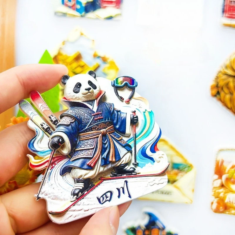 Sichuan Panda Fridge Magnet - Adorable 3D Skiing Guard Panda Unique Chinese Cultural Gift for Travel & Fun Home Decor