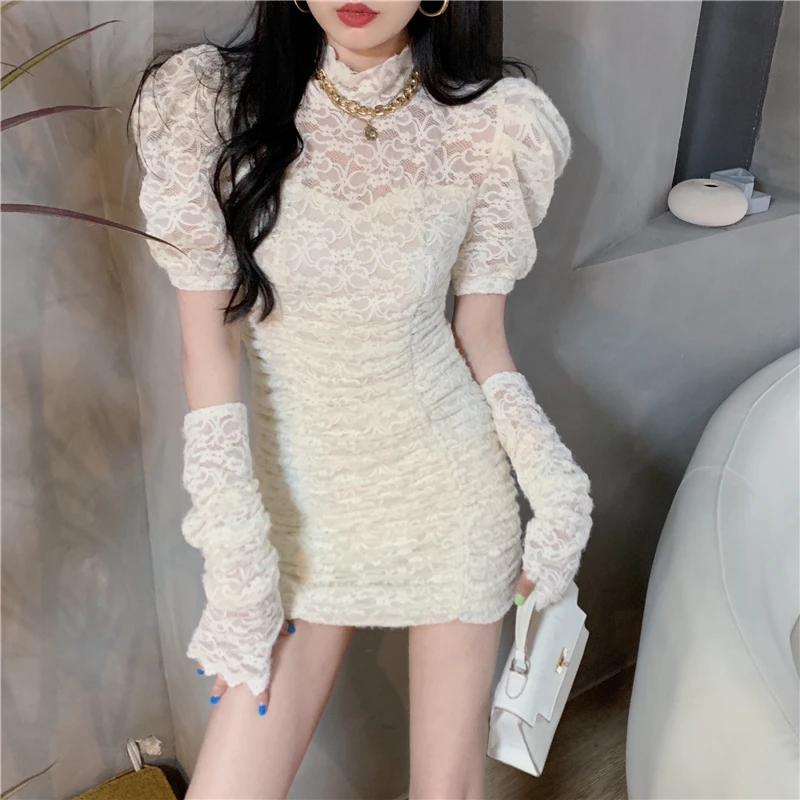 

Женская юбка Pure Desire Lace Bubble Sve в Корейском стиле с круглым вырезом Ne ort Sve, чувственная юбка с завышенной талией прямого кроя