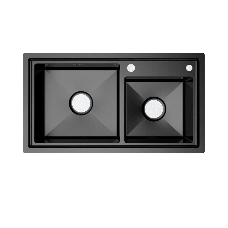 

Kitchen sink nano black double slot handmade basin concave style thickened inside