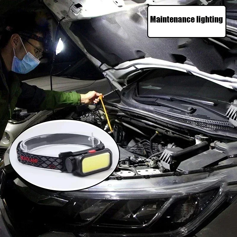 Portable Powerful LED Headlamps 4 Modes USB Rechargeable COB Headlight with Red Light Waterproof Night Fishing Head Lamp Torch