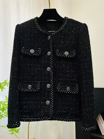 New fashion black heavy industry sequin shiny silk tweed temperament celebrity little fragrance style starry sky jacket
