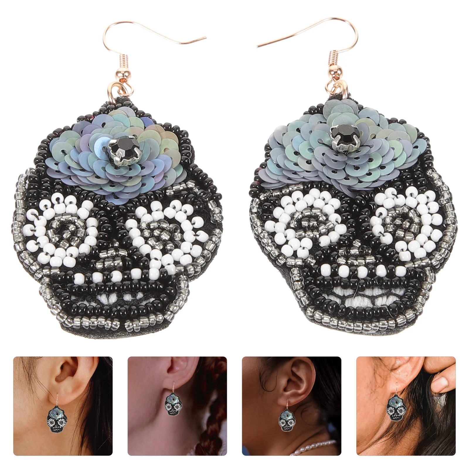 

1Pair Skull Earrings Women Halloween Gothic Punk Beaded Skull Earrings for Party Festival Cool Fashion Jewelry