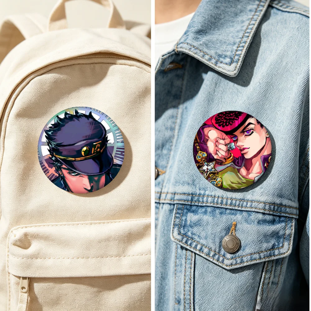58mm Anime JOJO Bizarre Adventure Badge Round Tin Button Pins Brooch for Backpack Clothing Decor