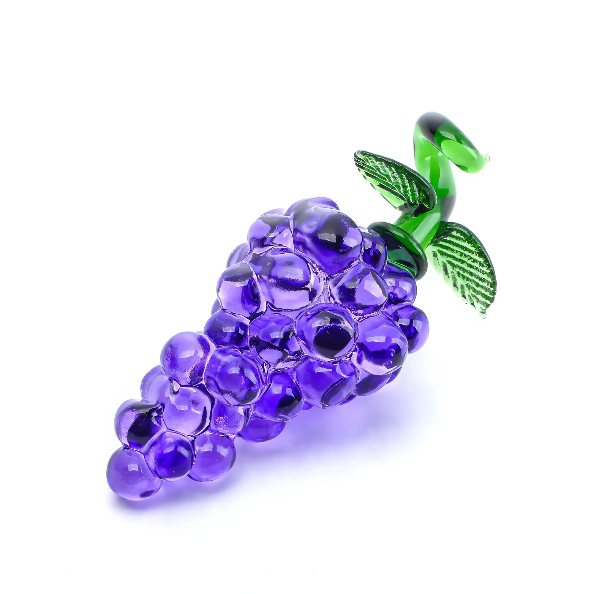 Handmade Glass Purple Grape Figurine Collectibles Crystal Fruit Ornament Decoration Art Glass Grape Miniature for Home Office Bi