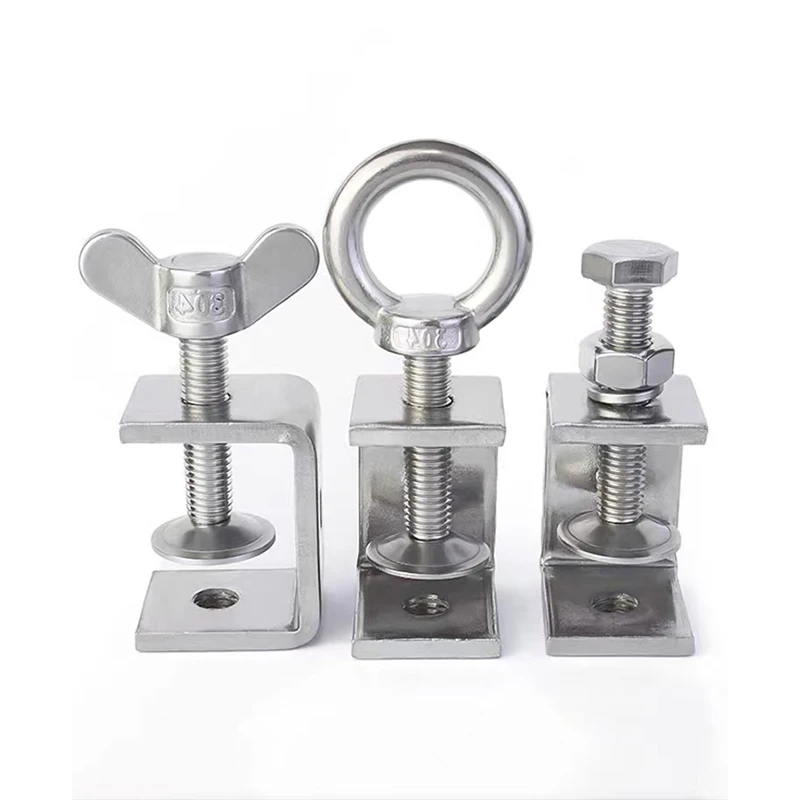 1Pcs C-Type Tiger Clamp 20~130mm 304 stainless steel Square Fixed Fixture Clamping Device Lifting Ring/Butterfly/Hexagon