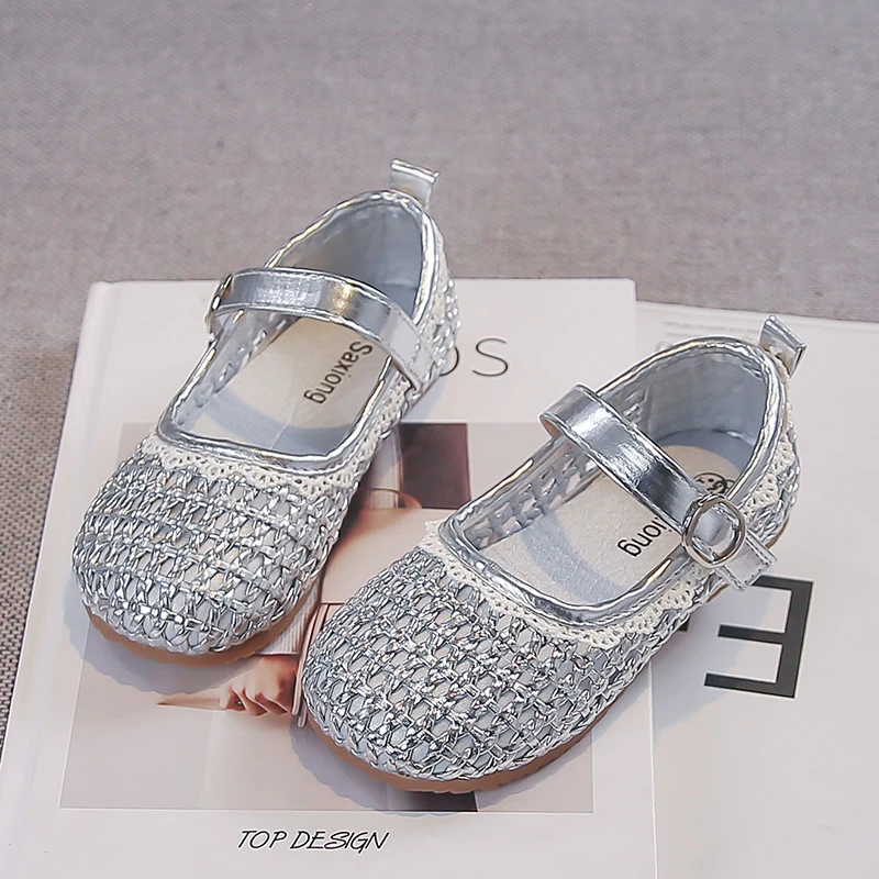 Girls Fashion Shoes Weave Trendy Kids Casual Beach Shoes Korean Style Versatile 2026 Summer Children Princess Sandals Round Toes