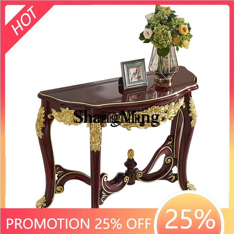 

ZYY high-grade exquisite solid wood carving flower porch table painted gold porch foyer entrance entrance partition table