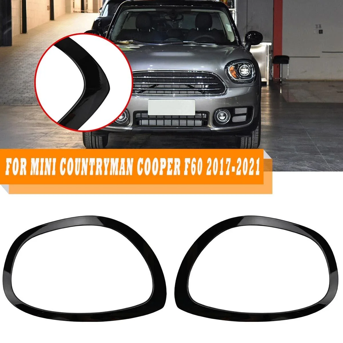 For BMW Mini Cooper Countryman F60 2015-2019 Tail Light Lamp Bezel Trim Bright Black Fronr Headlight Cover Trim&Taillight Frame