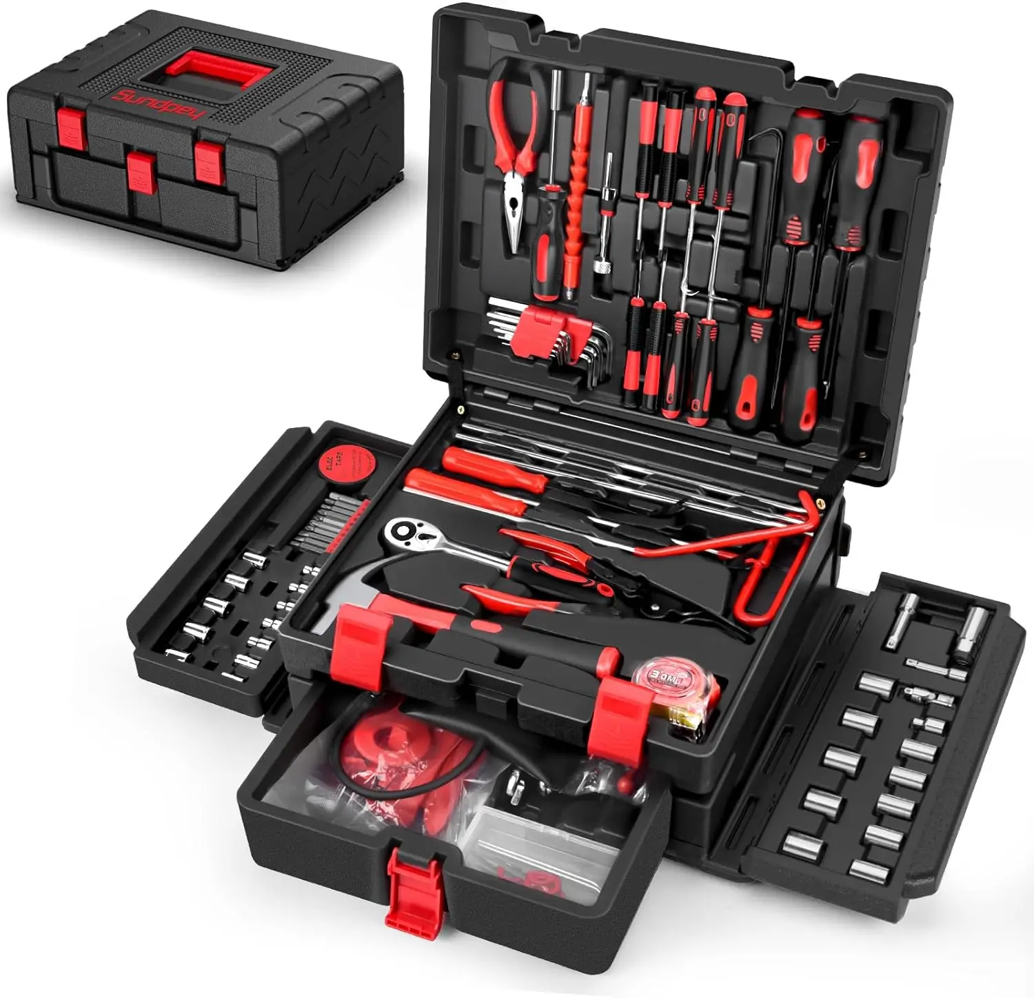 

132-Piece Portable Car Tool Kit with Drawer for Home & Auto Repair, Includes Hook, Pick, Fastener & Valve Stem Tools