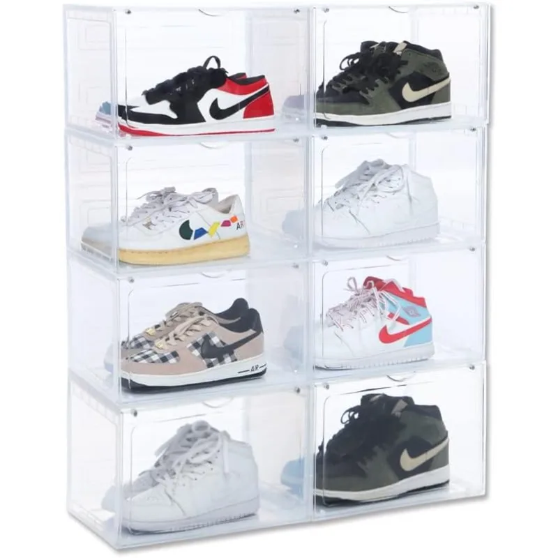 8 PACK XL Shoe Storage Box,Drop Side Sneaker Display Case,Shoe Boxes Clear Plastic Stackable