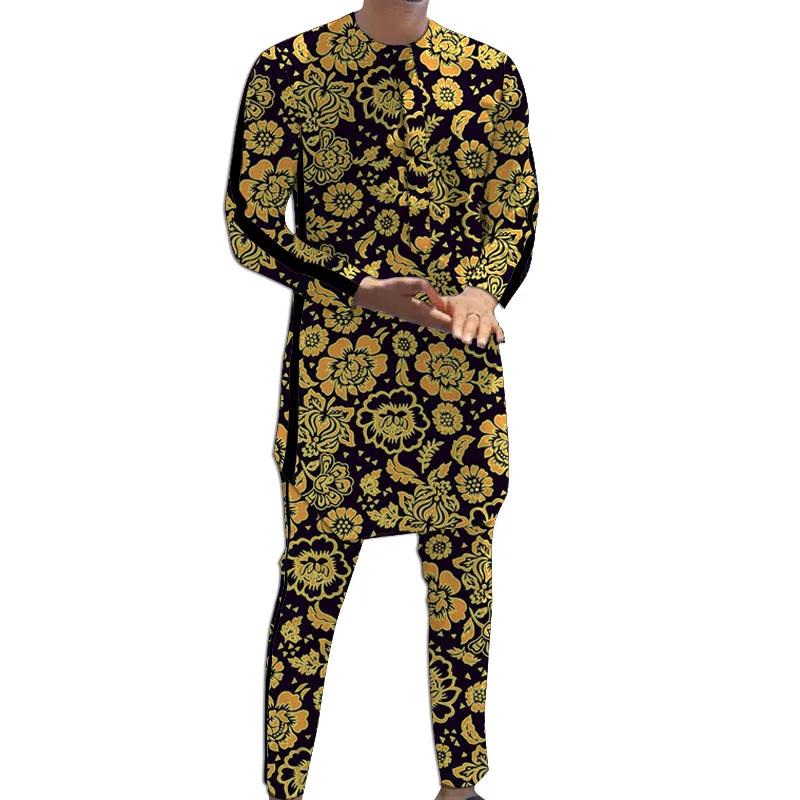 

Black Strip Groom Suit Patchwork Design Shirts+Trousers Printed African Couture Men's Pant Sets