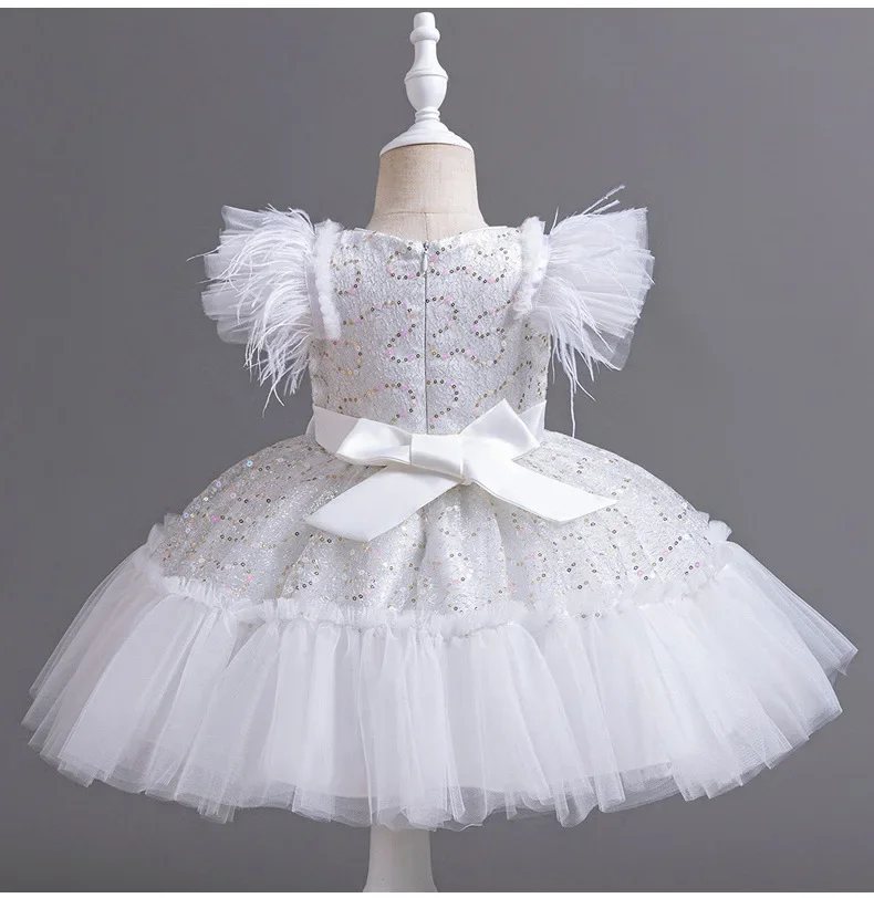 2025 Korean White Sparkly Tutu Gown First Birthday Flower Girl Wedding Party Outfit Clothes Style Baby Girls Princess Dress Pink