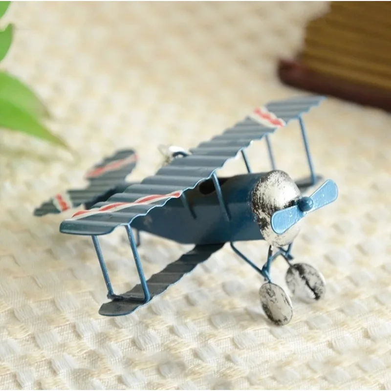 

Mini Retro Biplane Double Wings Biplane Iron Crafts Model Creative Dollhouse Ornaments Home Decor Doll Accessories Decoration