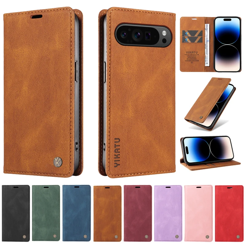 حافظة جلدية فاخرة لهاتف جوجل بيكسل 9A 8A 7A 6A 9 8 7 6 Pixel9 Pro XL Pixel9A Pixel8A حافظة مغناطيسية