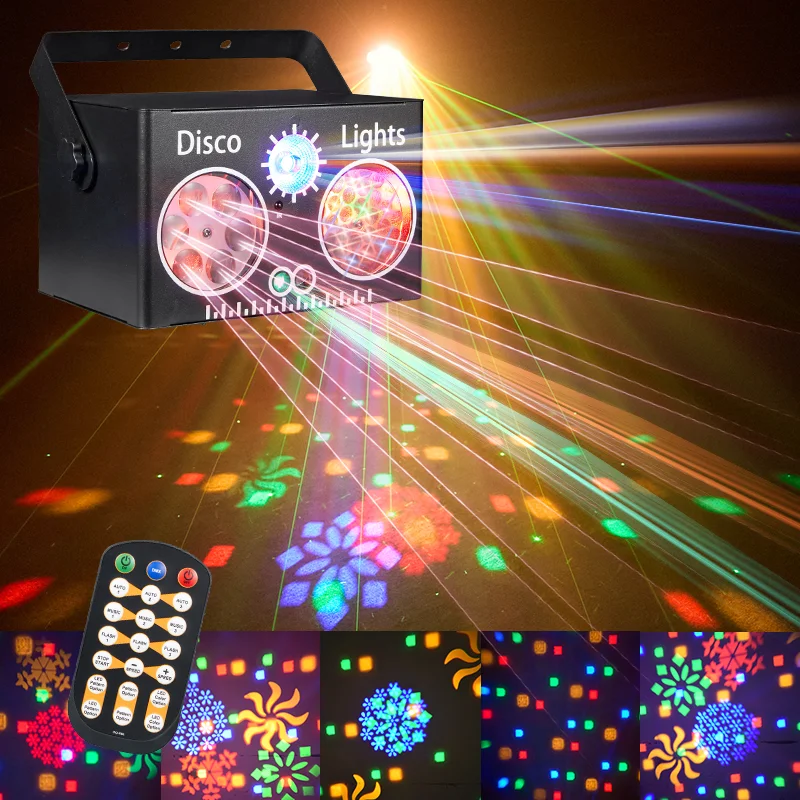Party Lights, DJ Disco Lights, 4-in-1 Laser Stroboscopic Lights, Projector, Voice-Controlled DMX, Home Atmosphere Lights