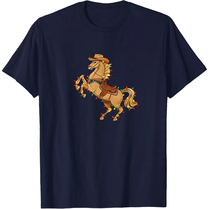 Christmas Lights Shirt Western Cowboys and Their Horses T-Shirt Horse Christmas T-shirt Unisex Clothing Horse Graphic T Shirts