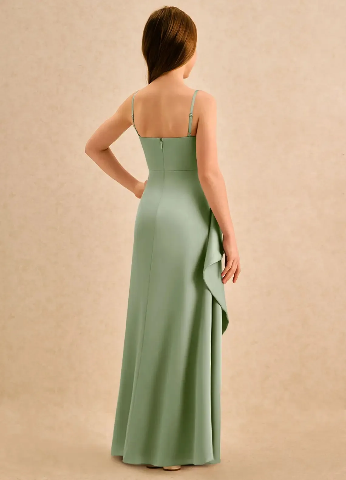 Cswdocy Elegant Pageant Dress Spaghetti Strap Ruched Satin Long Gown With Side Slit Flower Girl Dress For Wedding Formal Party
