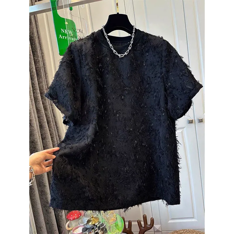 

Large Size Couples ort Sve T-irt with Fringe Men's Women's Summer New Chinese Sle Youthful Top Faion Trend Brand