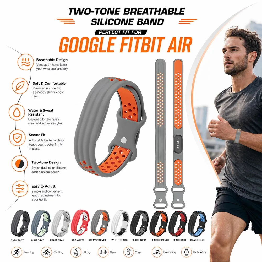 Two Tone Silicone Band for Google Fitbit Air Band Fitness Tracker Sports Replacement Wristband for Google Fitbit Air Bracelet