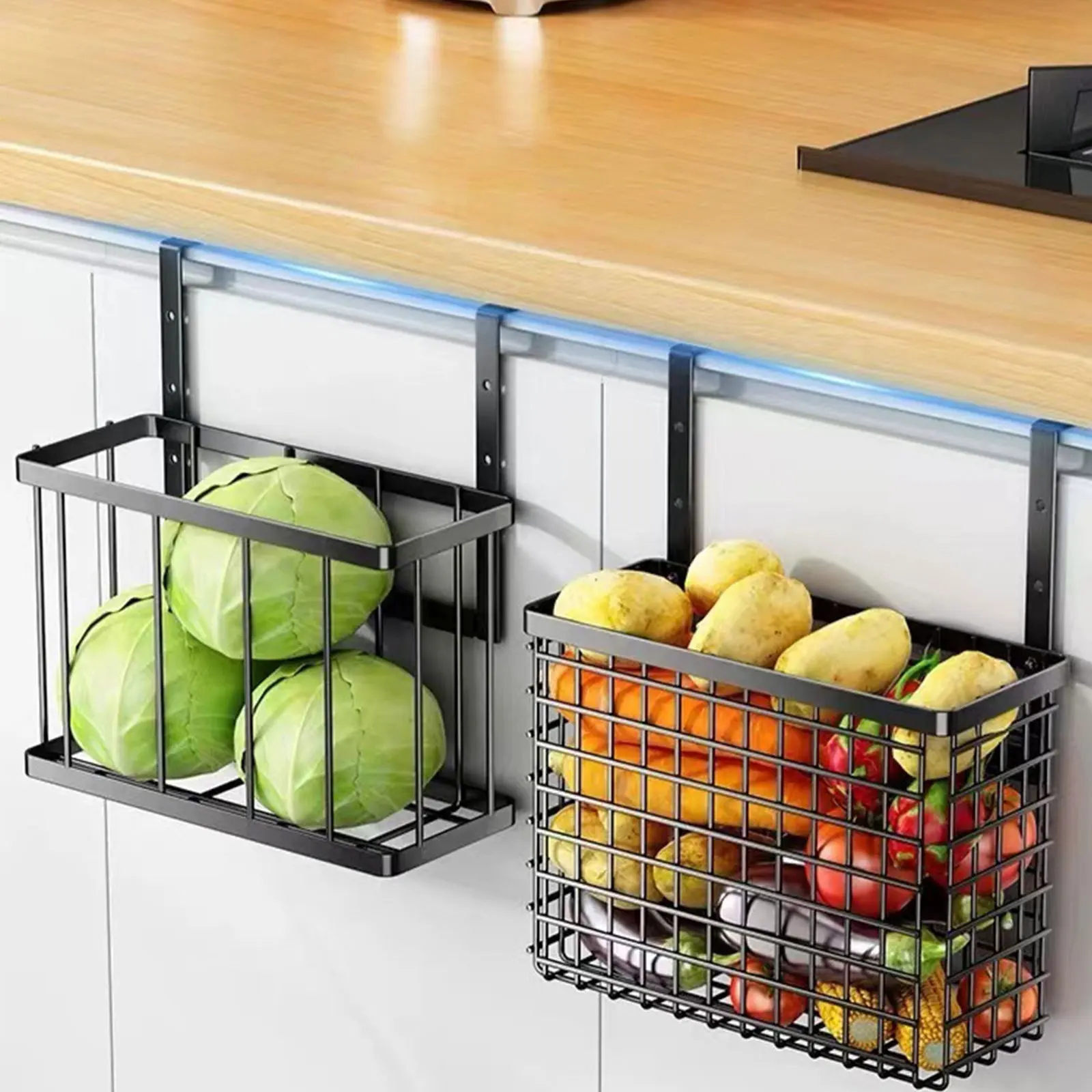 

Hanging Storage Basket For Kitchen Bathroom Over Cabinet Door Organizer Metal Wire Shelf Vegetable Spice Holder Household