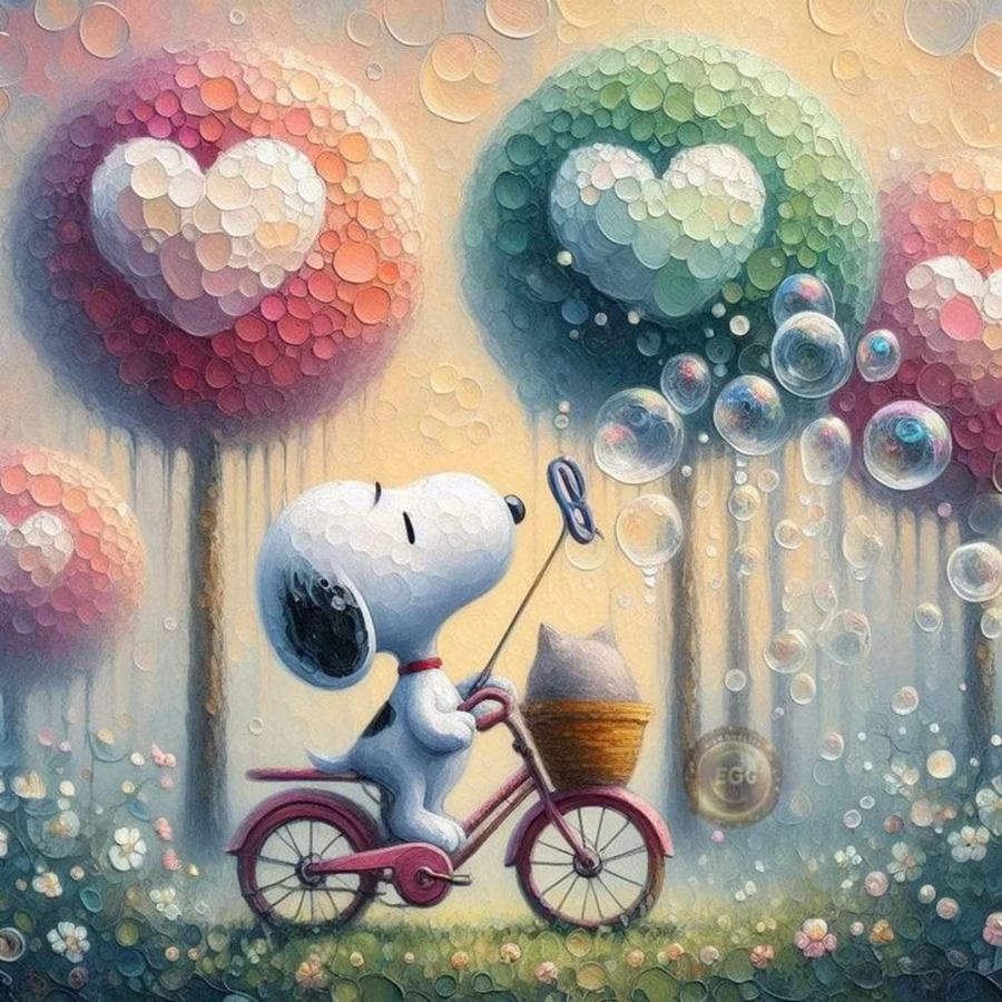 Cute Snoopy With Bubble Balloon Art 5d Diy Diamond Mosaic Painting Fantasy Flowers Embroidery Cross Stitch Room Decor