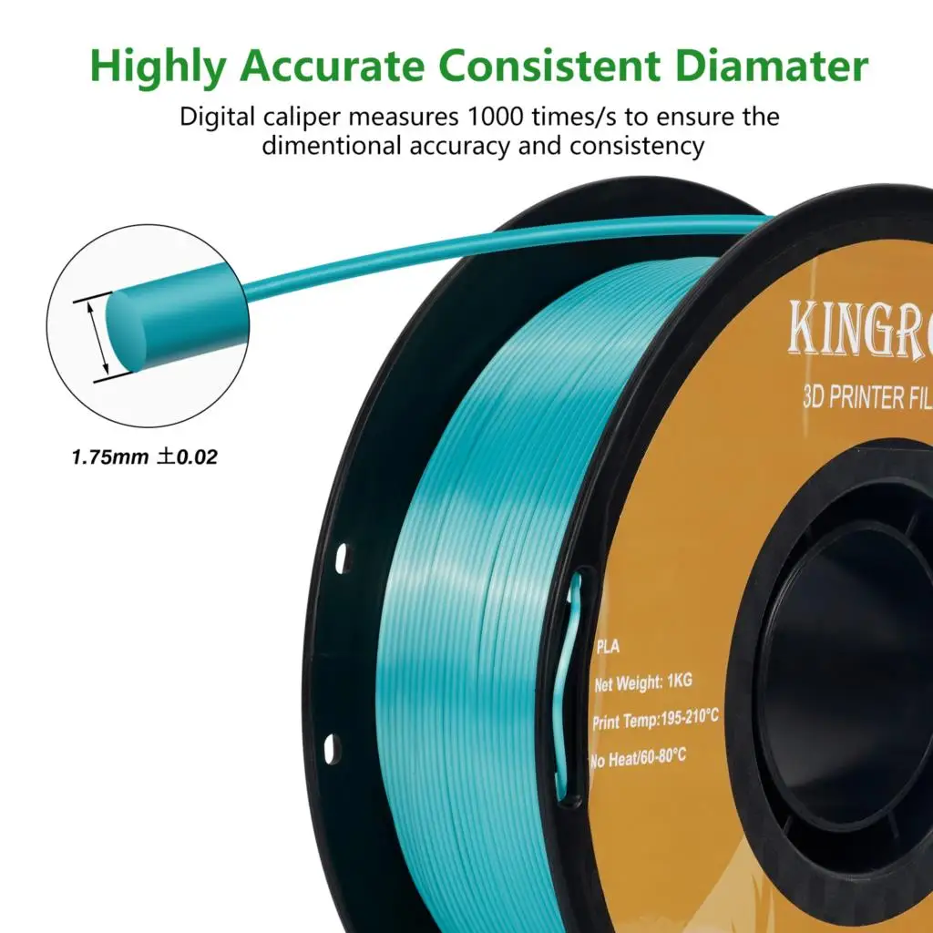 Dla inkroon jedwab PLA 3D dokładność wymiarowa filamentu do drukarek +/- 0.03mm,1kg szpuli (2,2 funta), PLA błyszczące żarnik 1.75mm freship