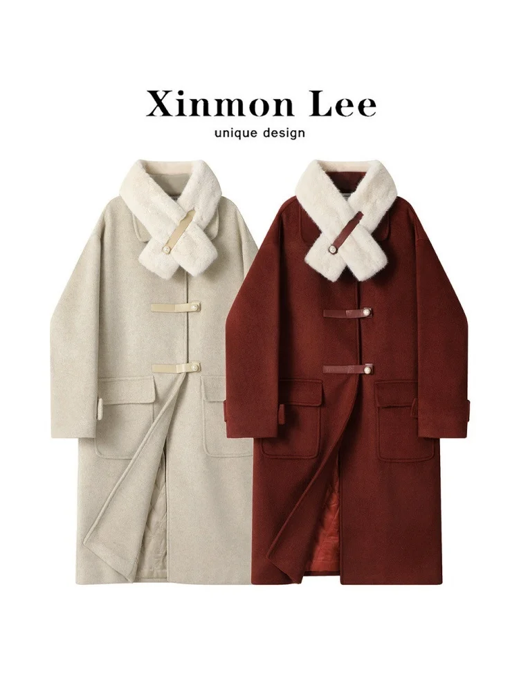 

Длинное шерстяное пальто больших размеров в стиле Хепберн, утепленное хлопком, женская верхняя одежда для весны и осени, высокое качество, модное и элегантное