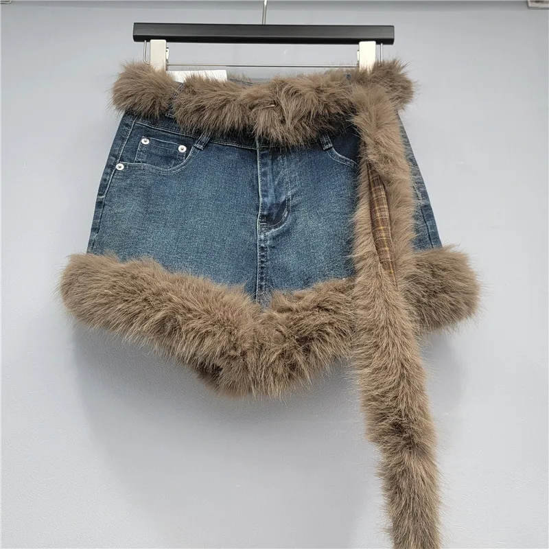 الأمريكية الساخنة فتاة جينس قصير النساء الشتاء تصميم المتخصصة عالية الخصر التخسيس غسلها المتوترة سميكة الدافئة السراويل الإناث Bootcut السراويل