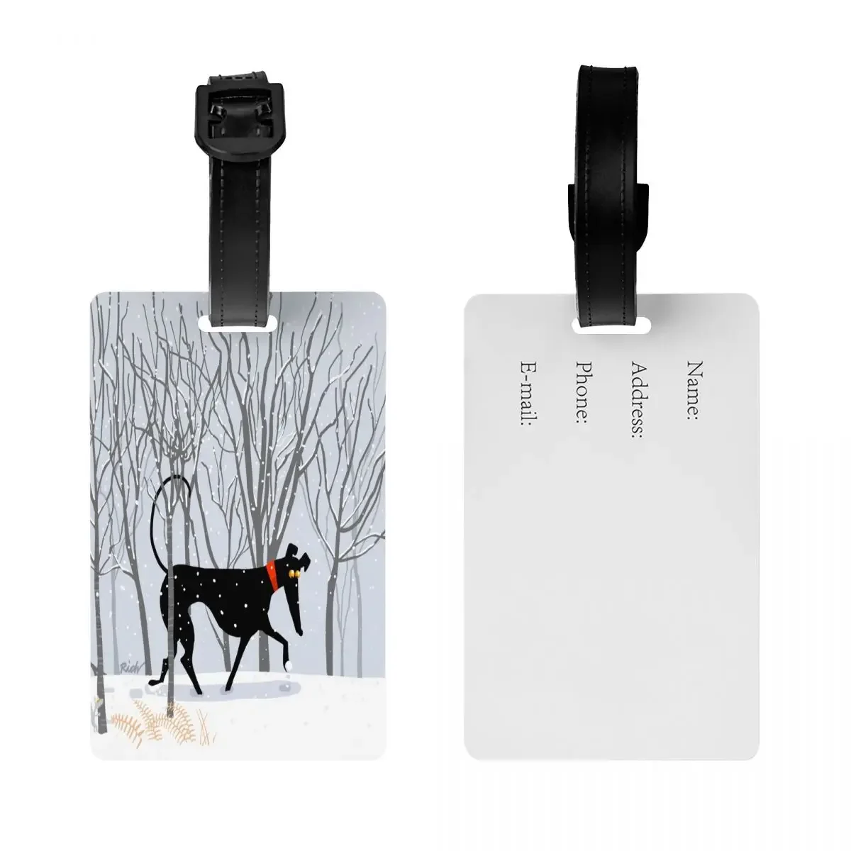 Winter Hound Luggage Tag for Suitcases Funny Greyhound Whippet Sighthound Dog Baggage Tags Privacy Cover ID Label