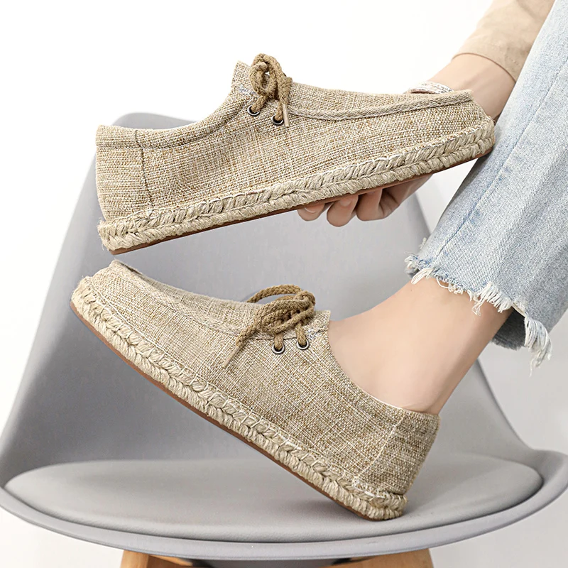 

Льняная рыбацкая обувь, мужская модная тканевая обувь 2025, дышащая летняя мужская повседневная обувь на одну ногу