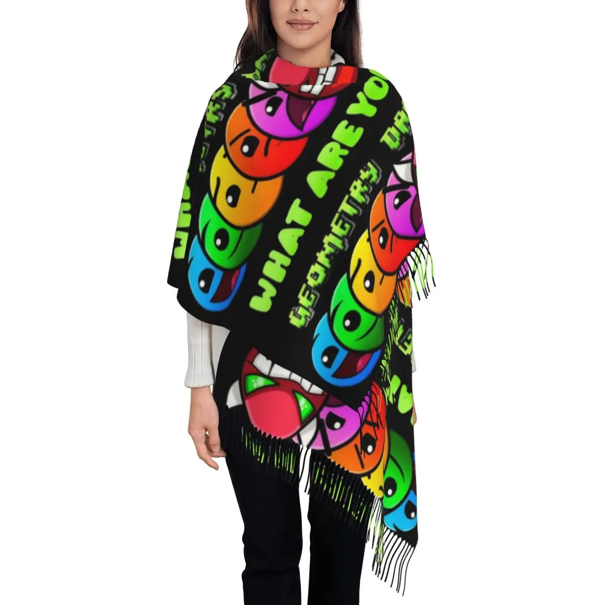 Geometric Dash Video Game Scarf for Women  Fall Pashmina Shawls and Wrap Geometry Dash Long Large Shawl Scarf for Evening Dress