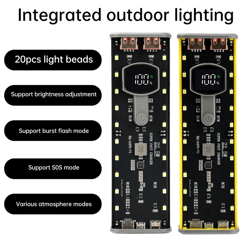 

22.5W 4*21700 Battery DIY Shell Digital Fast Charging Mobile Power Kits Battery Case Dual USB Mecha Transparent Model with Light