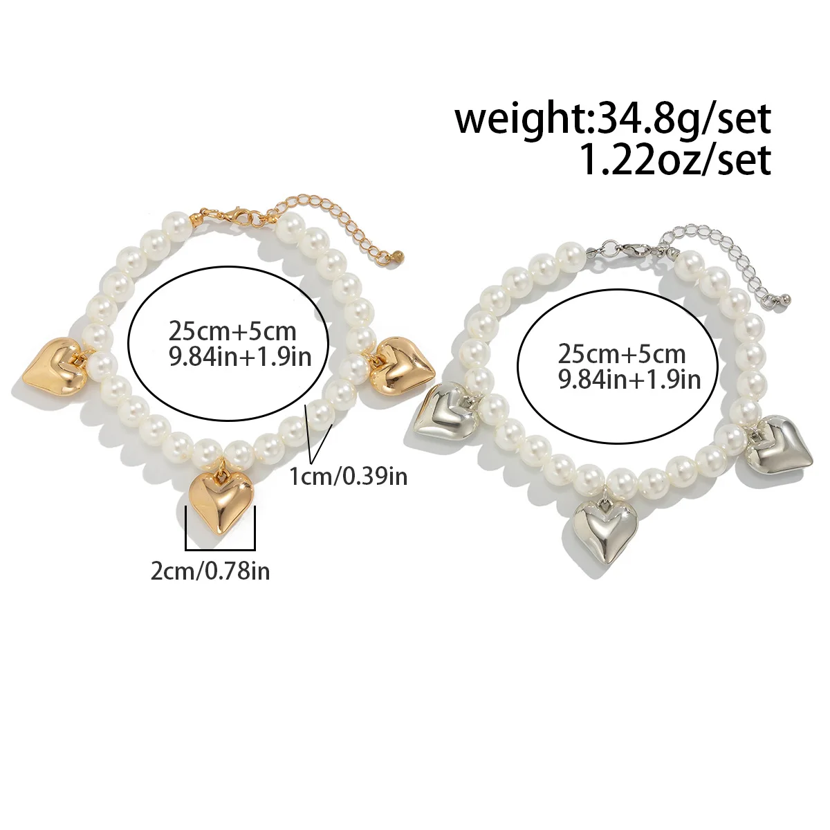 Trendy Pants Ankle Chain for Women Gifts Simple Heart&Cross Pendant Pearl Metal 2Pcs Fashion Body Jewelry Accessories Wholesale