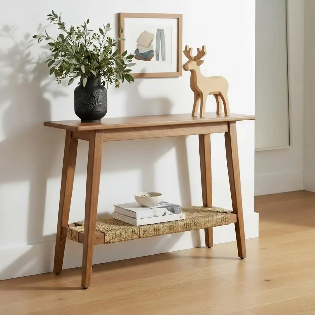 46 Inch Console Table, Farmhouse Wood Entryway Rustic Table with Wood Frame, Sofa Table Behind Couch for Entryway