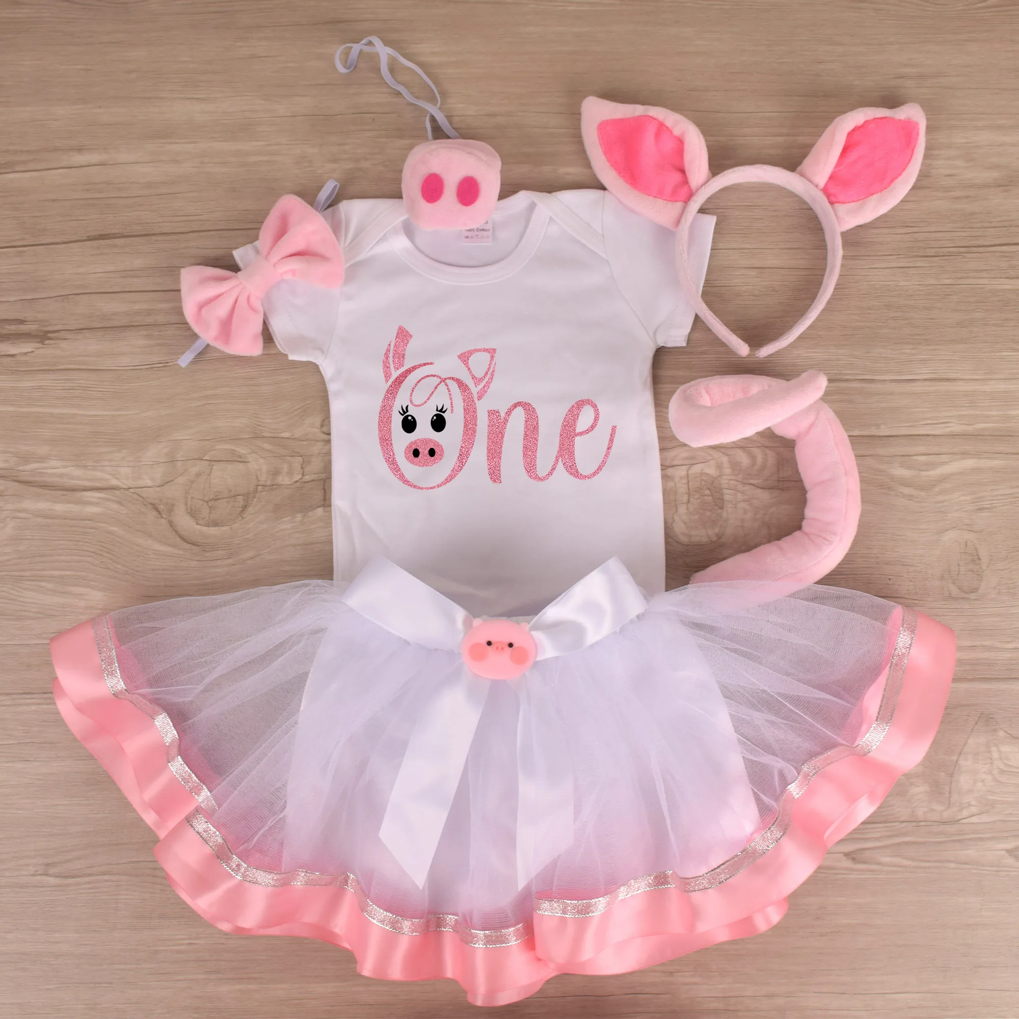 Baby girl pink pig Birthday Tutu outfit Girls 1st Birthday Party costume Toddler Photo Props Cake Smash Kids Cosplay Tutu