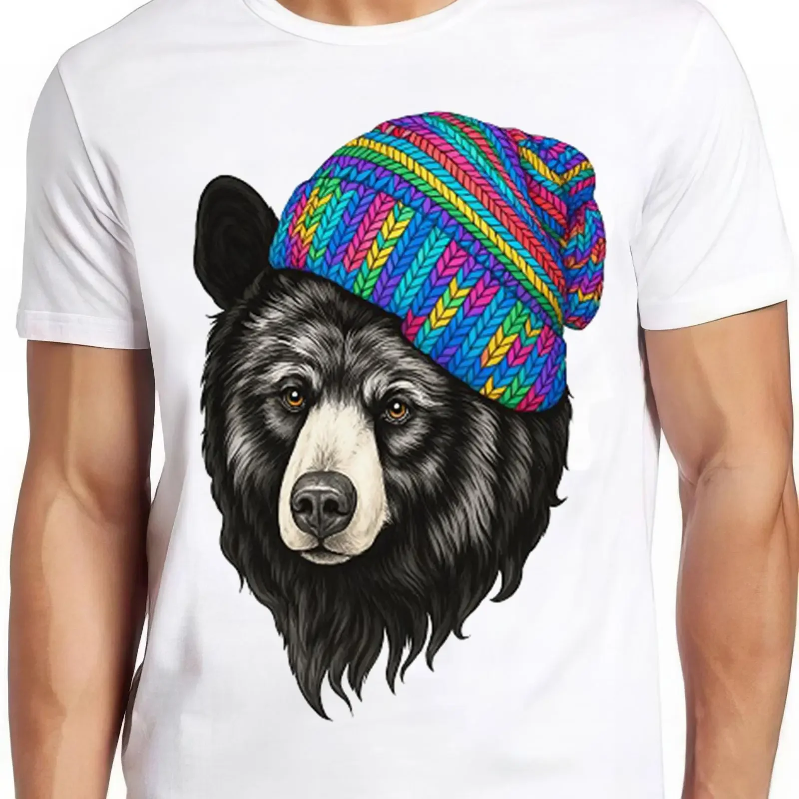 Bear with Beanie T Shirt Funny Cool Animal Present 2408 vintage Washed Comfortable Top For Everyday Wear designer clothes