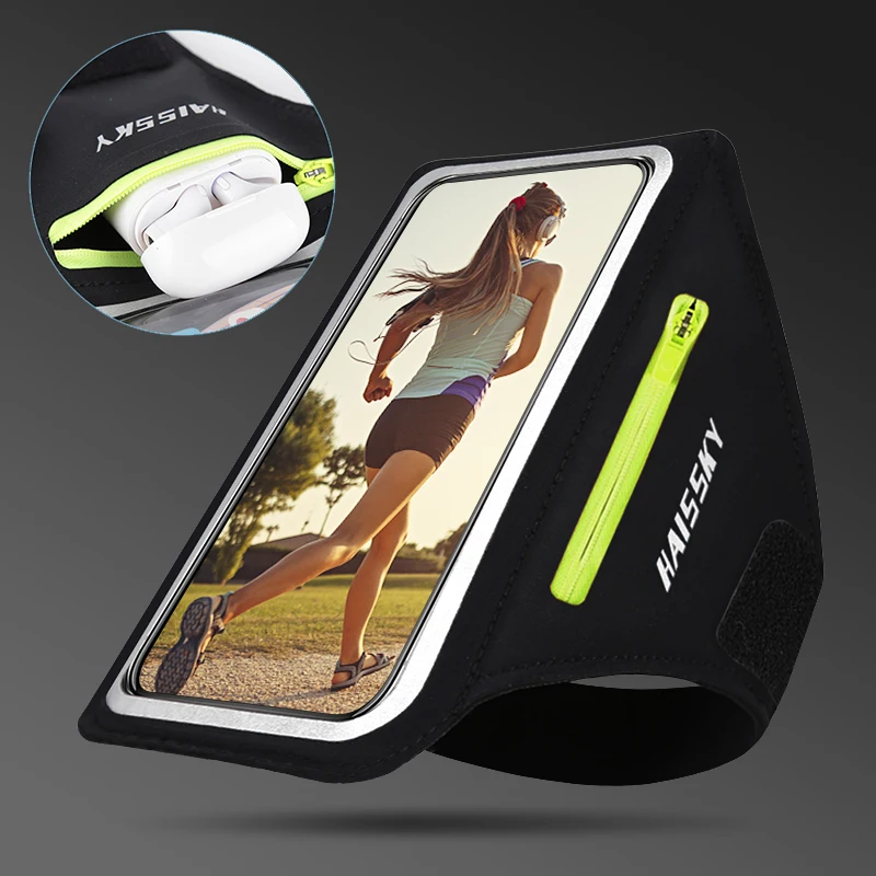 HAISSKY Zipper Pocket Running Sports Armband For iPhone 15 Ultra 14 13 12 11 Pro Max 15 Plus Belt On Hand Phone Brassard Bags