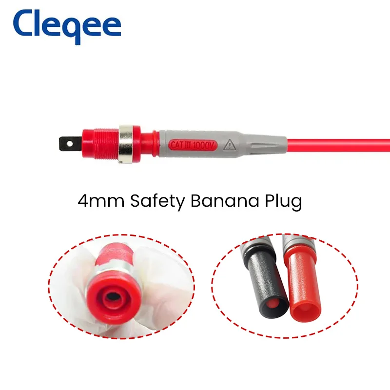 Imagem -04 - Cleqee-segurança Banana Plug Multi-meter Test Lead 90 Degree to Straight Connector Cabo de Teste 100cm Wire P1033 Pair mm