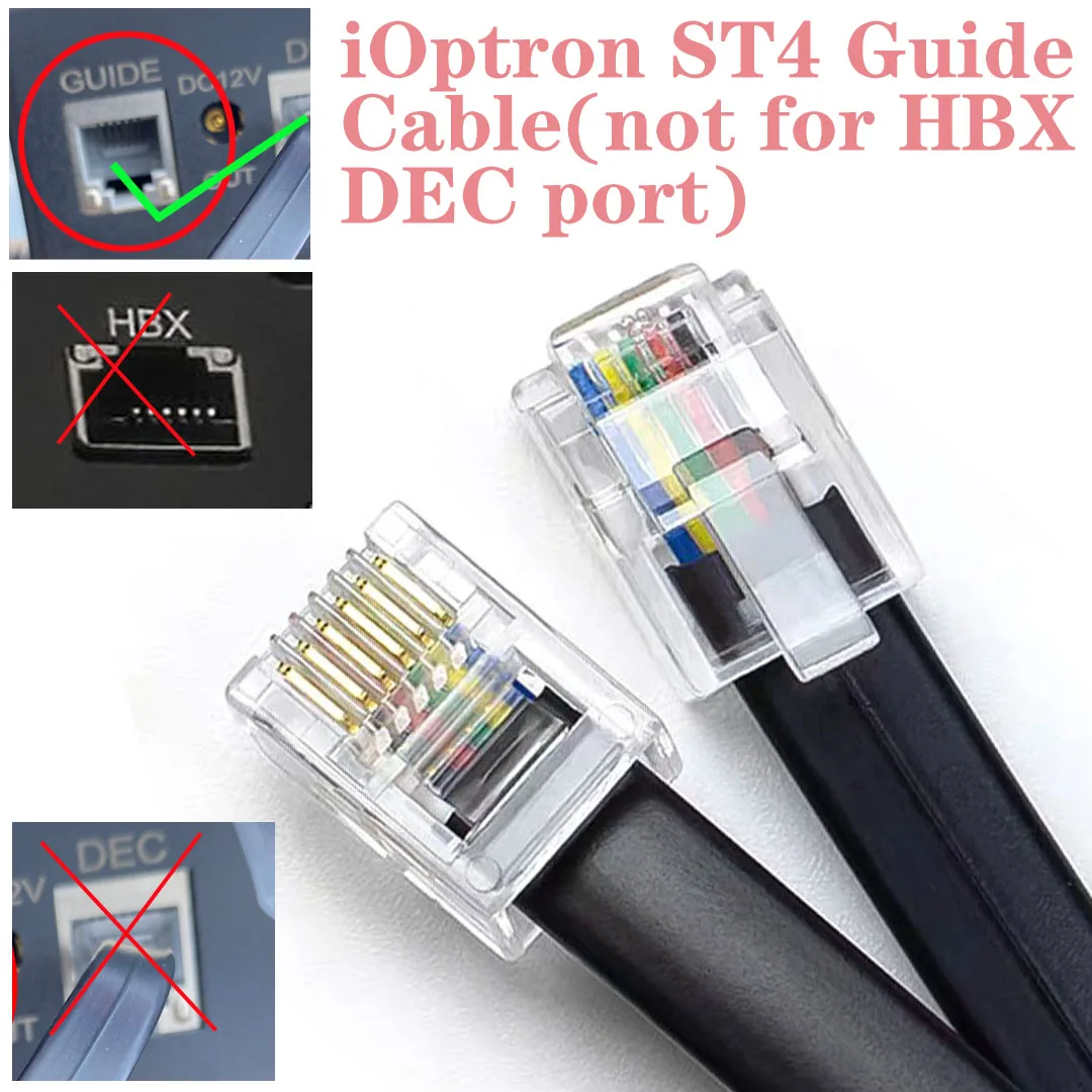 iOptron Telescope/Mount RA Axis ST4 Guide Port Cable QHY MGEN PHD Camera RJ12 to RJ12 Reverse Cable