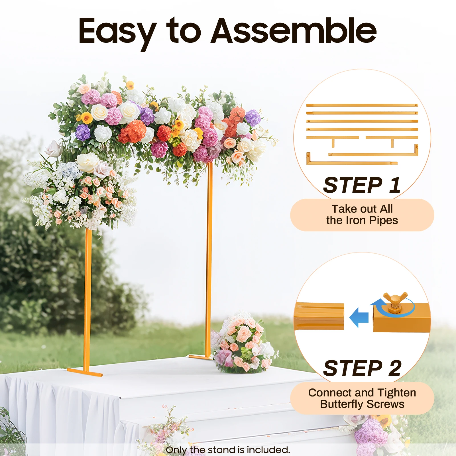 Wedding Arch Backdrop Stand 1.5m/4.9ft, Height Adjustbable Square Rectangular Metal Frame for Ceremony Birthday Flowers Gold